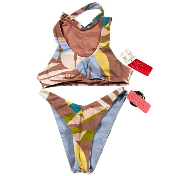 Gossip Bikini Small Multi-color Geometric Print Choker Collar Cheeky High Cut - Picture 1 of 16